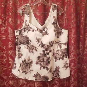 Torrid peplum top white with black flowers
